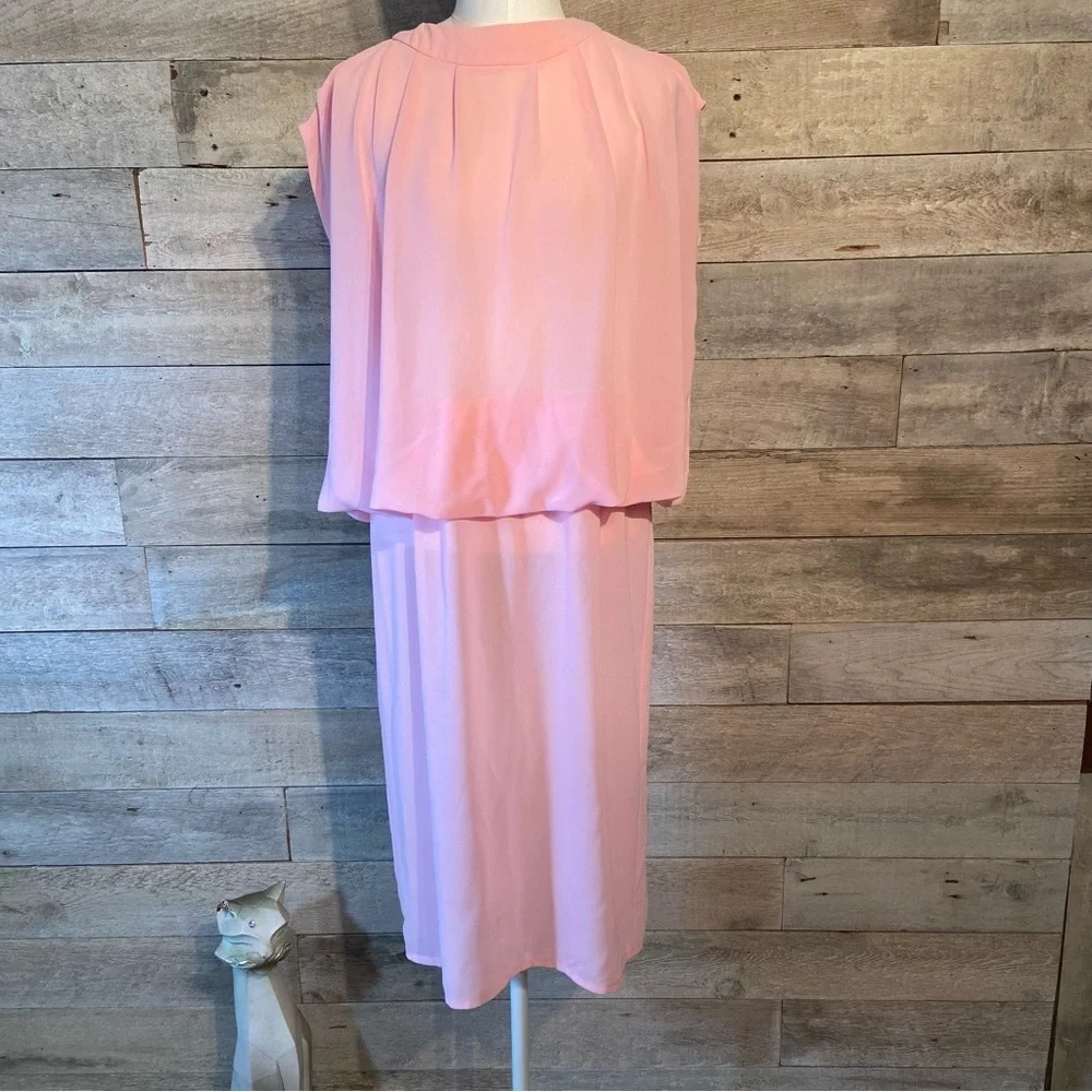 🇨🇦 Vintage 1980’s Algo women’s pastel pink drop waist dress in size‎ 7